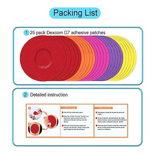 iFunyo Dexcom G7 Adhesive Patches Waterproof, 25Pack(5 Colors Combo) Overlay for Dexcom G7 Over Patch Tape,Premium Hypoallergenic & Latex-Free,10 Days Long Stay