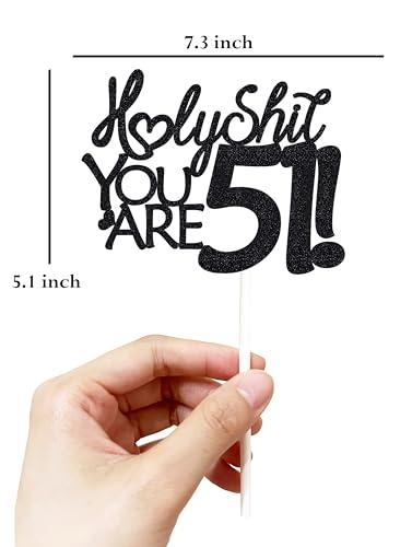 veegood Happy 51st Birthday Cake Topper 51 Birthday Cake Toppers-Black Glitter, Funny 51st Cake Topper for Men,51 Cake Topper For Women, 51st birthday decorations,51st Birthday Cake Topper Fifty one