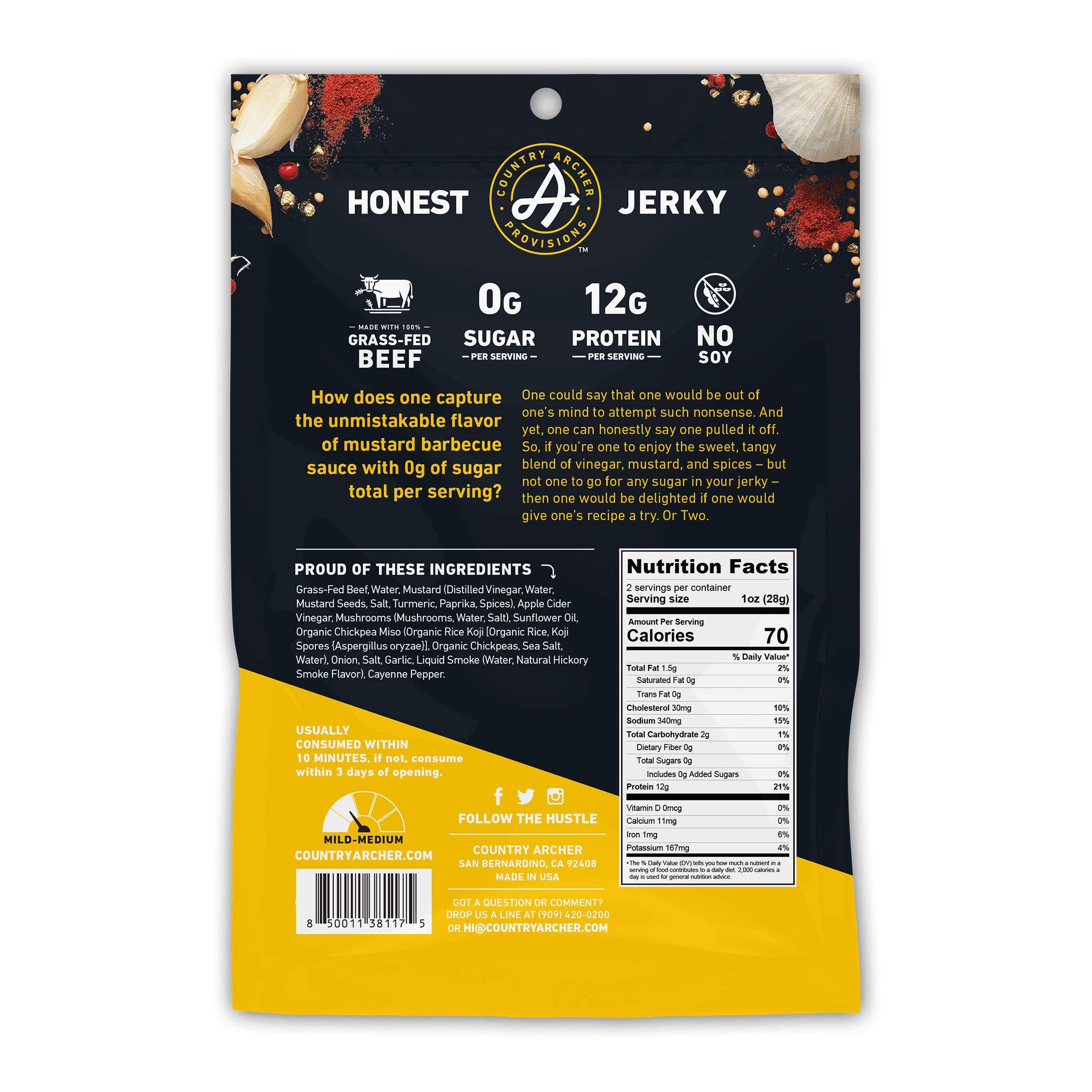 Country Archer Country Archer Grass Fed Beef Jerky Mustard BBQ - Zero Sugar Beef Jerky, Sugar Free Beef Jerky Snack Pack, Mustard BBQ Beef Jerky Bulk, Individual Beef Jerky Pack, Gluten Free, Paleo- 2 oz (Pack of 6)
