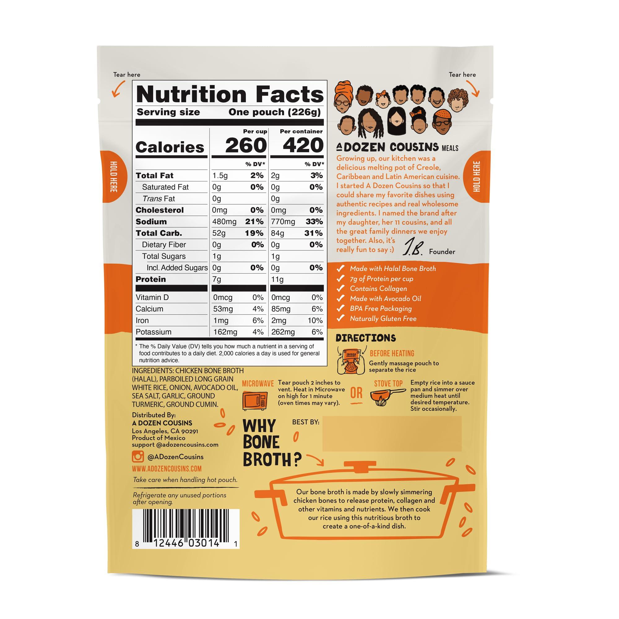 A Dozen Cousins Meals A Dozen Cousins Rice Cooked in Bone Broth Microwaveable Rice Packets | 7g Protein | Contains Collagen (Spanish Yellow Rice, 6 Pack)