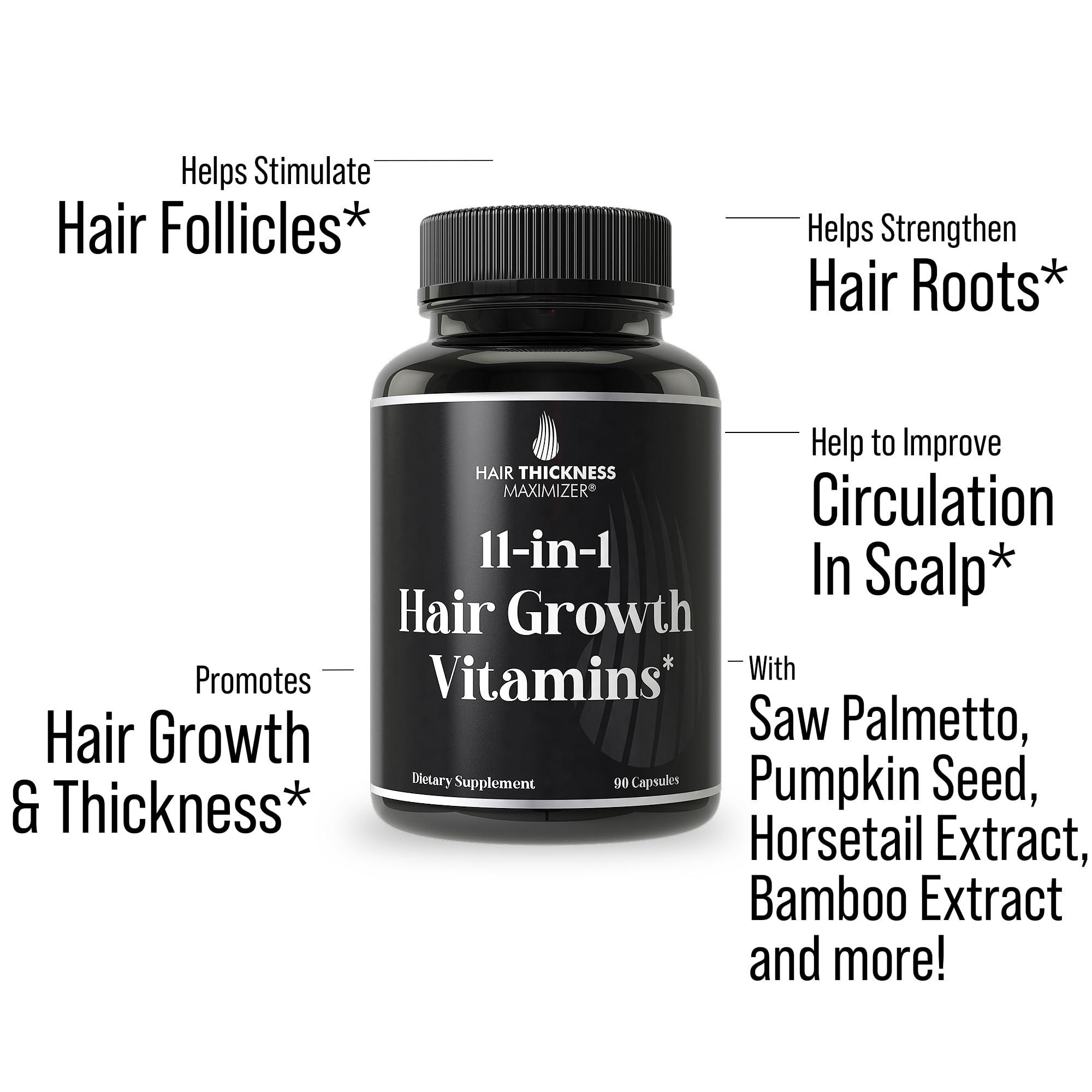 Hair Thickness Maximizer Hair Thickness Maximizer 11-in-1 Vegan Hair Growth Vitamins with Biotin 5000mcg Pumpkin Seed Saw Palmetto & Bamboo Extract Hair Strengthening Supplement - Hair Vitamins for Thicker Hair Growth