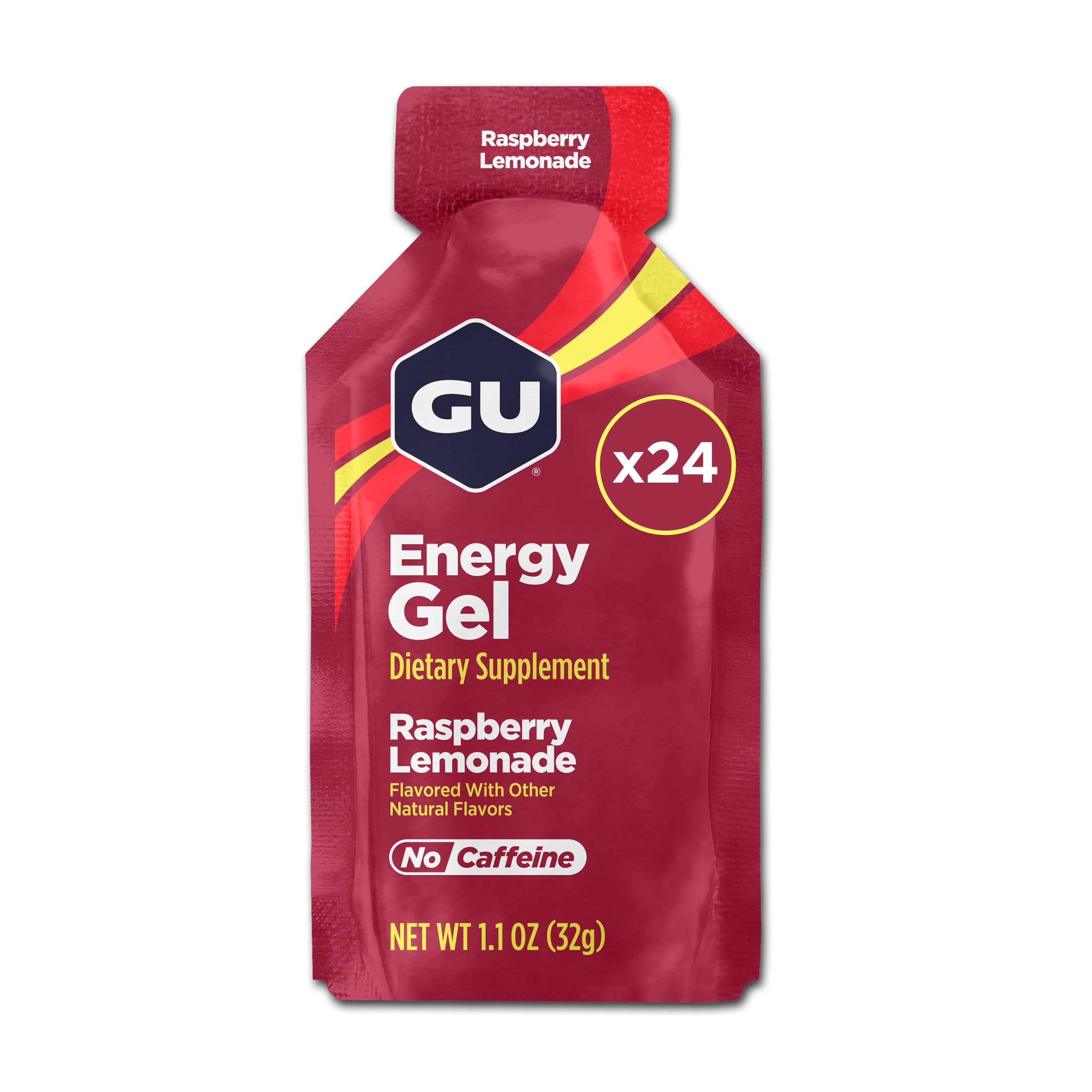GU Energy GU Energy Original Sports Nutrition Energy Gel, Vegan, Gluten-Free, Kosher, and Dairy-Free On-the-Go Energy for Any Workout, 24-Count, Raspberry Lemonade
