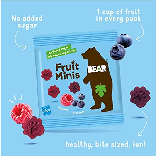 BEAR BEAR Real Fruit Snack Minis, Raspberry/Blueberry, No added Sugar, All Natural, Bite Sized Snacks for Kids, Non GMO, Gluten Free, Vegan, 0.7 Oz (Pack of 18)