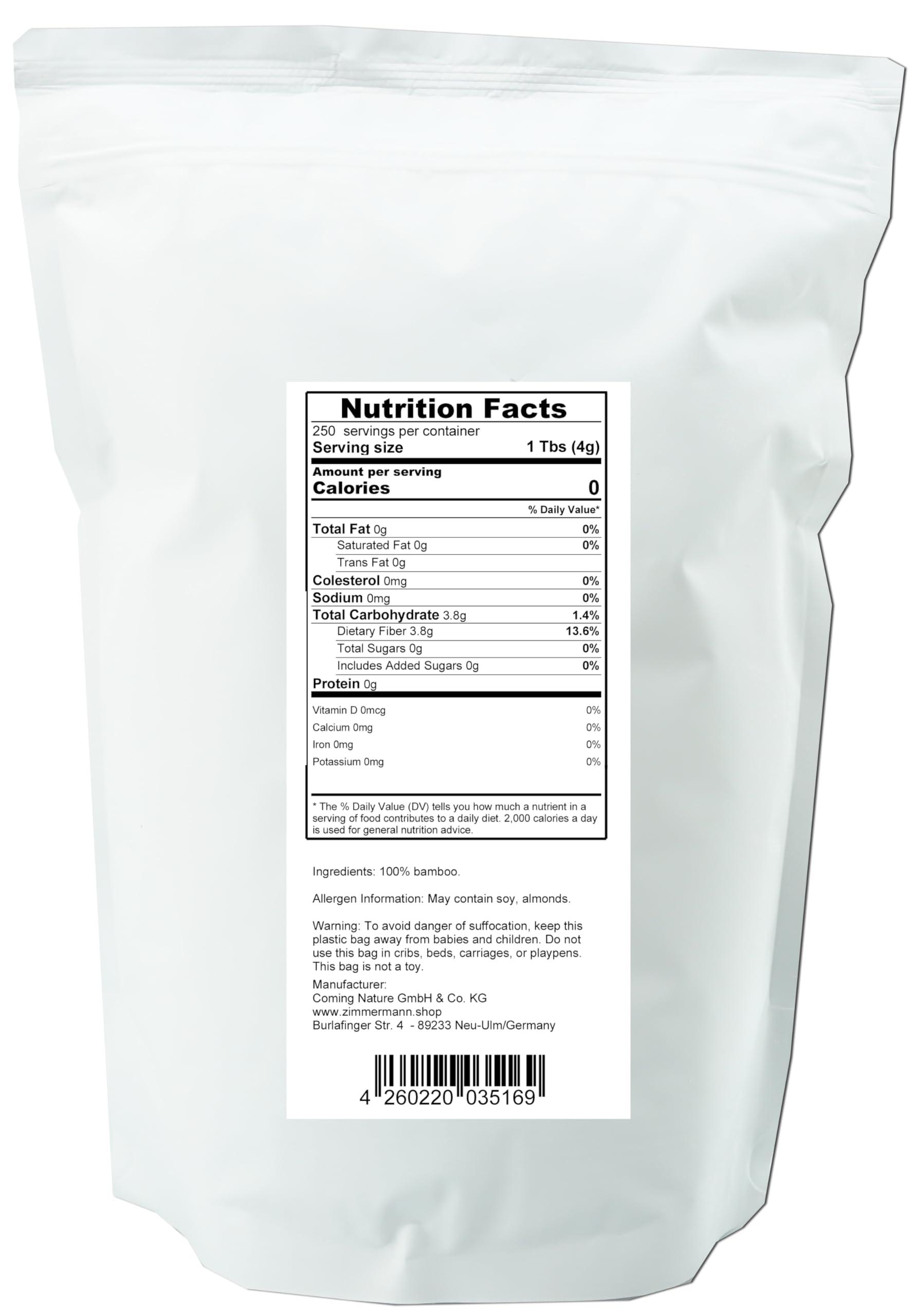 Zimmermann Bamboo Fiber 2.2lb 1000g, Gluten Free, Non GMO, Keto Flour, 100% Bamboo, by Zimmermann Sportsnutrition