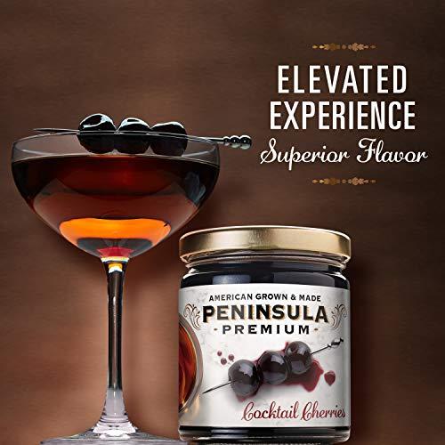 PENINSULA PREMIUM Peninsula Premium Cocktail Cherries | Award Winning | Deep Burgundy-Red | Silky Smooth, Rich Syrup | Luxe Fruit Forward, Sweet-Tart Flavor | American Grown & Made, 20 oz (2-Pack)