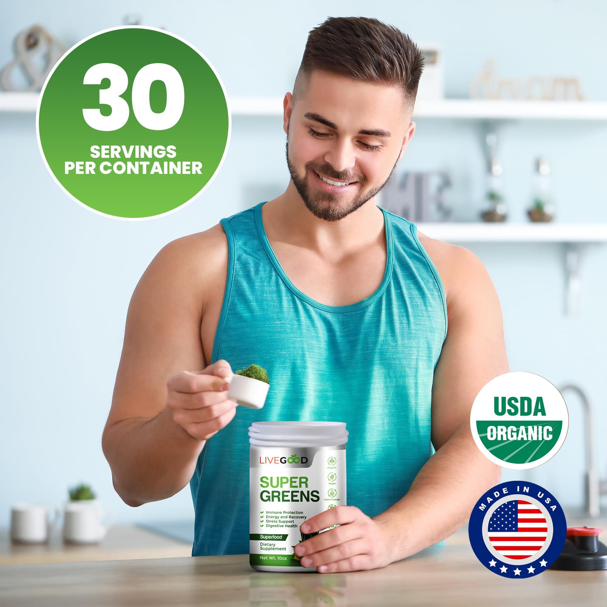 LIVEGOOD LIVEGOOD Organic Super Greens with Wheat, Barley, Oat Grass, Matcha Green Tea, Aloe Vera, Vegan, Gluten Free, 7.2 oz.