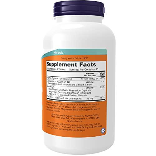 NOW NOW Supplements, Magnesium & Calcium, With Zinc and Vitamin D-3, Nerve and Bone Support*, 250 Tablets