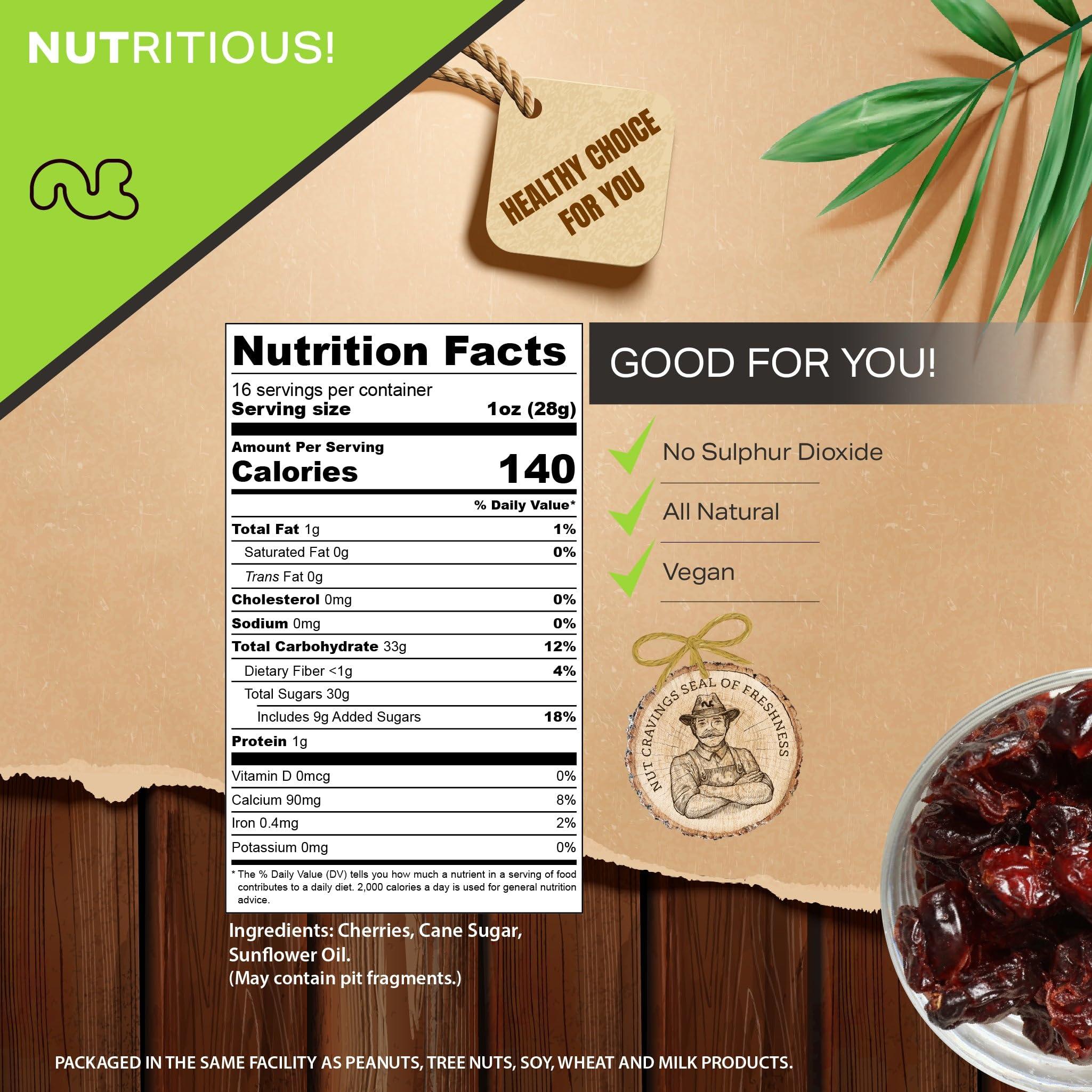 Nut Cravings NUT CRAVINGS Dry Fruits - Sun Dried Sour Tart Cherries, Lightly Sweetened (16oz - 1 LB) Packed Fresh in Resealable Bag - Sweet Snack, Healthy Food, Naturally Grown, Vegan, Kosher Certified