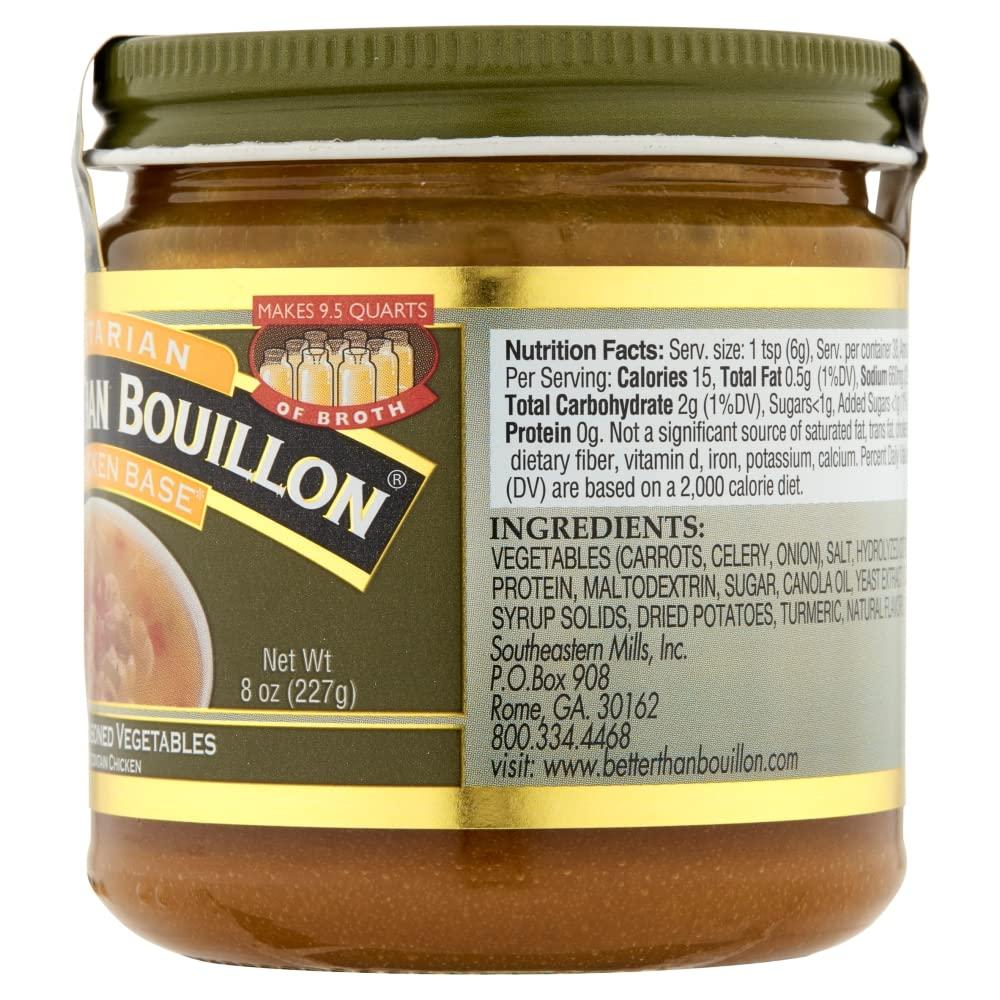 Better Than Bouillon Better Than Bouillon Vegetarian No Chicken Base, Made with Seasoned Vegetables, Certified Vegan, Makes 9.5 Quarts of Broth, 38 Servings, 8 OZ Jar (Pack of 1)