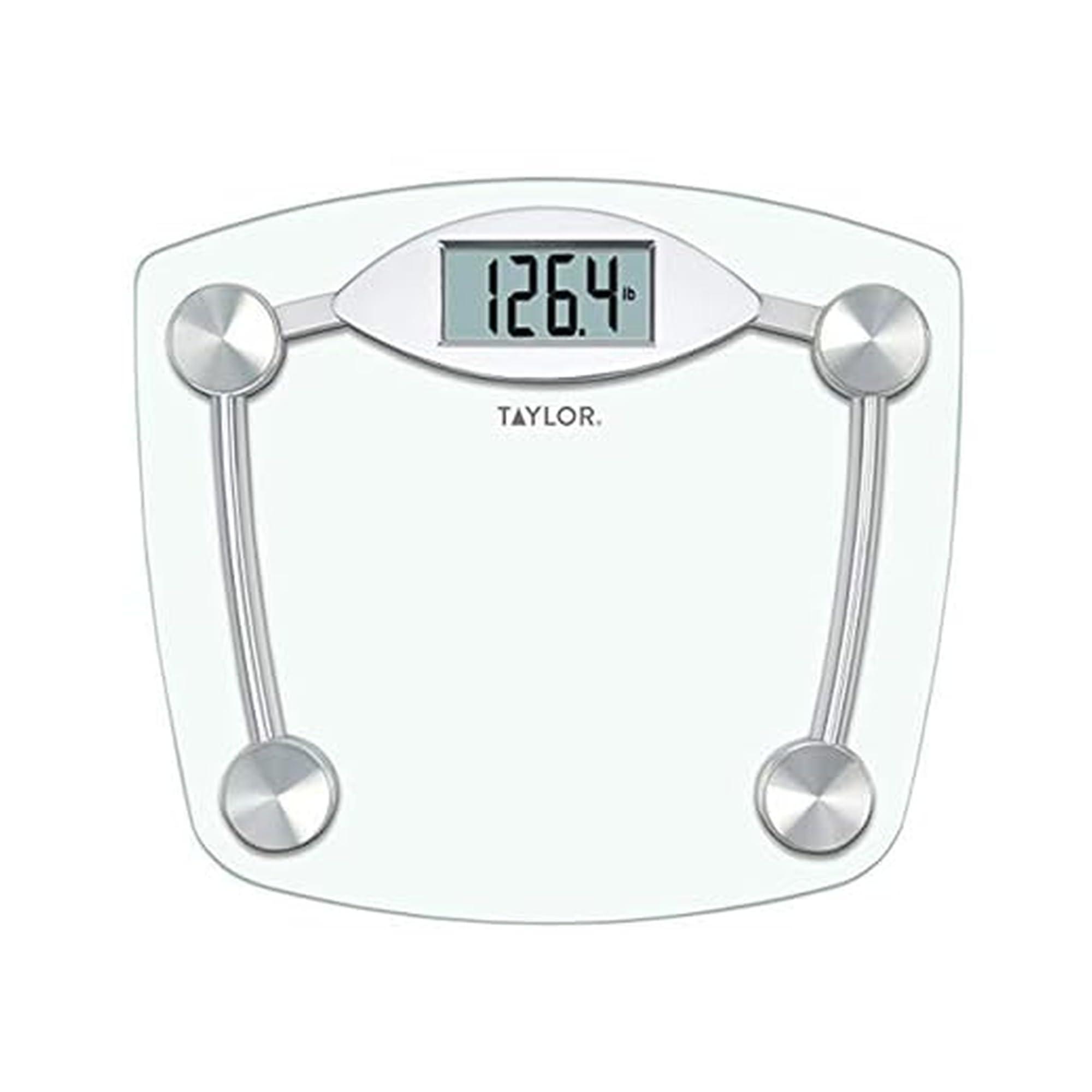 Taylor Precision Products Taylor Digital Bathroom Scale, Highly Accurate Body Weight Scale, Instant On and Off, 400 lb, Sturdy Clear Glass with Chrome Finish Base