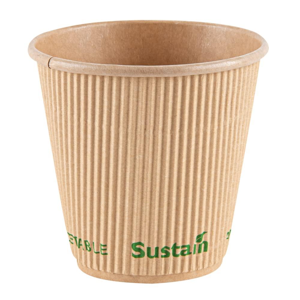 Restaurantware Restaurantware-Sustain 8 Ounce BPI-Certified Hot Cups, 500 Insulated Ripple Coffee Cups - Lids Sold Separately, Leakproof PLA Coating, Compostable Kraft Paper Cups, For Hot Or Cold Drinks
