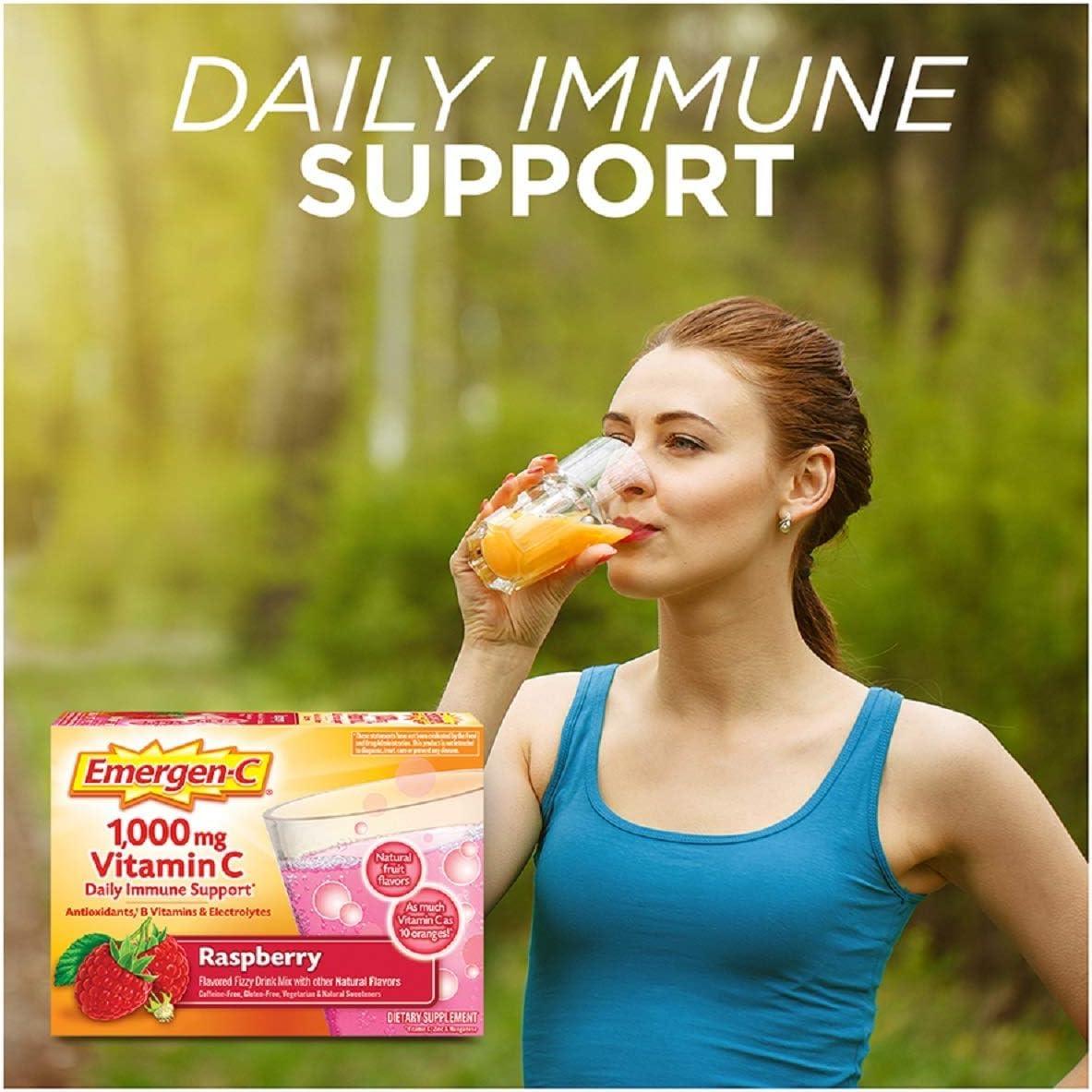 Emergen-C Emergen-C 1000mg Vitamin C Powder, with Antioxidants, B Vitamins and Electrolytes, Immunity Supplements for Immune Support, Caffeine Free Fizzy Drink Mix, Raspberry Flavor, 0.32 Ounce (Pack of 30)