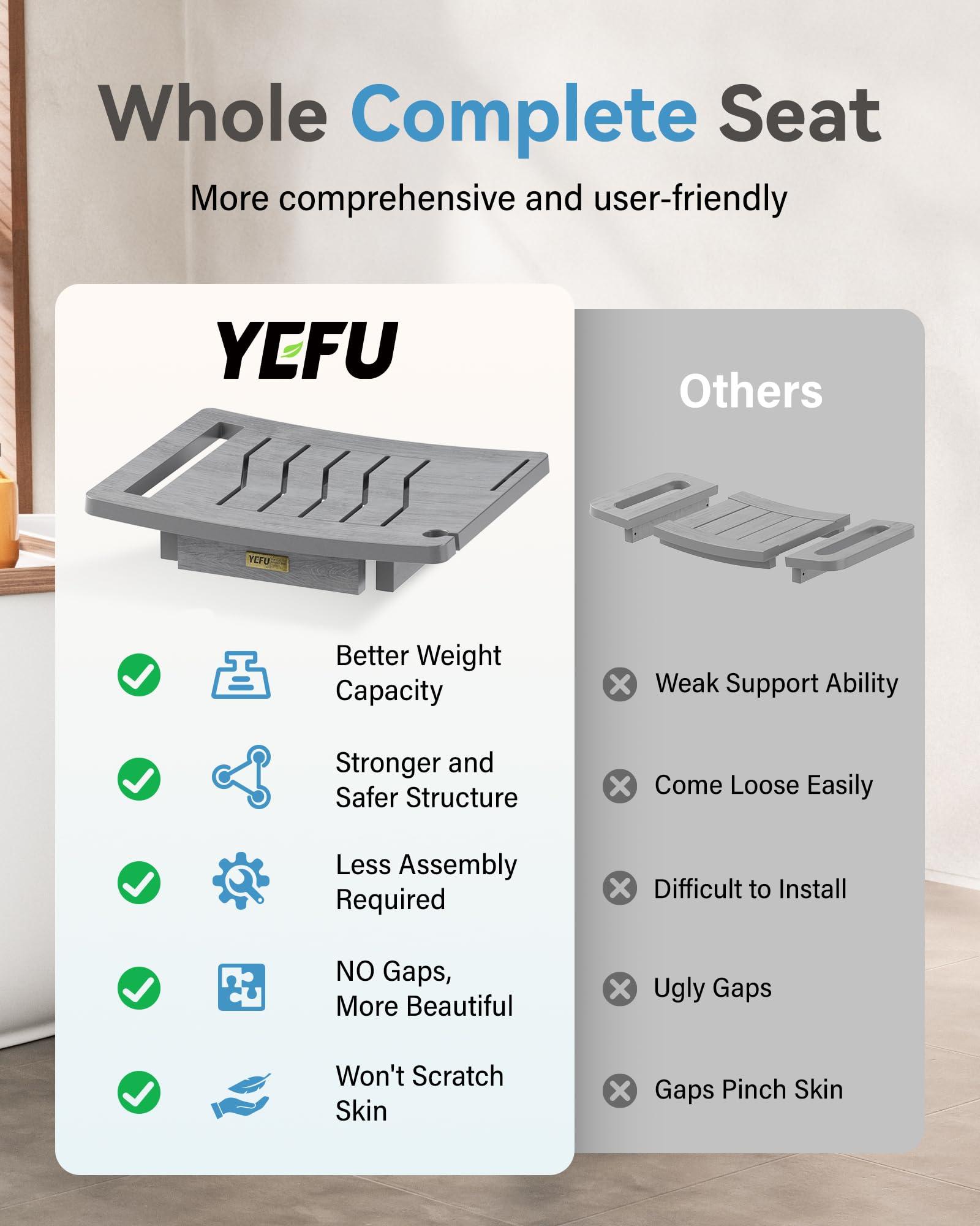 YEFU Elderly Shower Chair for Inside Shower: Shower Stool Waterproof Plastic Grey Small for Shaving Legs Bathtub Small Spaces - Shower Bench Seat for Adults Seniors Disabled