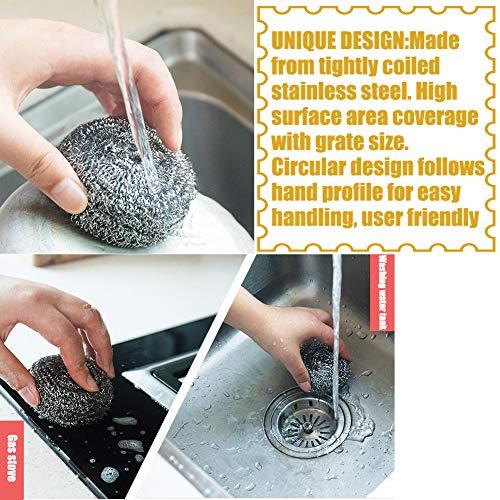 NRDBEEEC 18 PCS Stainless Steel Sponges Scrubbers Cleaning Ball Utensil Scrubber Metal Scrubber Scouring Pads Ball for Pot Pan Dish Wash Cleaning for Removing Rust Dirty Cookware Cleaner with Handle (18 Pack)