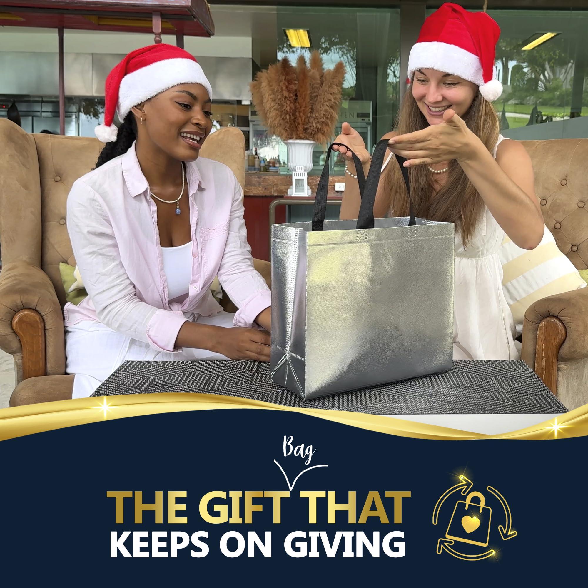 Nush Nush Nush Nush Silver Gift Bags Large Size Set of 30 Silver Reusable Gift Bags in Bulk - Goodie Bags, Christmas Gift Bags With Handles, Party Favor Bags, Gift Bags For Small Business 13Wx5Dx11H Size