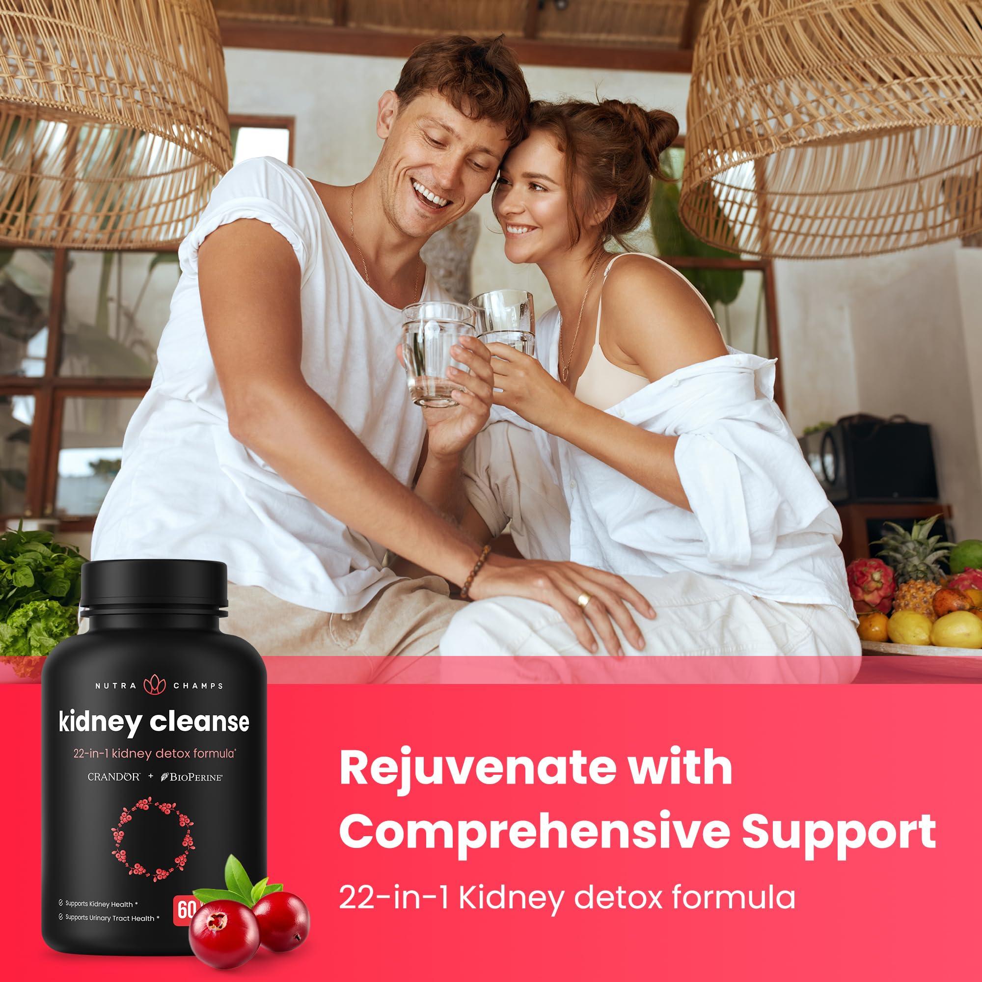 NutraChamps Kidney Cleanse Detox & Repair | 22-In-1 Kidney Health Supplement | Extra Strength 50:1 Cranberry Extract with Bioperine for Increased Absorption | Kidney & Urinary Tract Support & Flush Formula