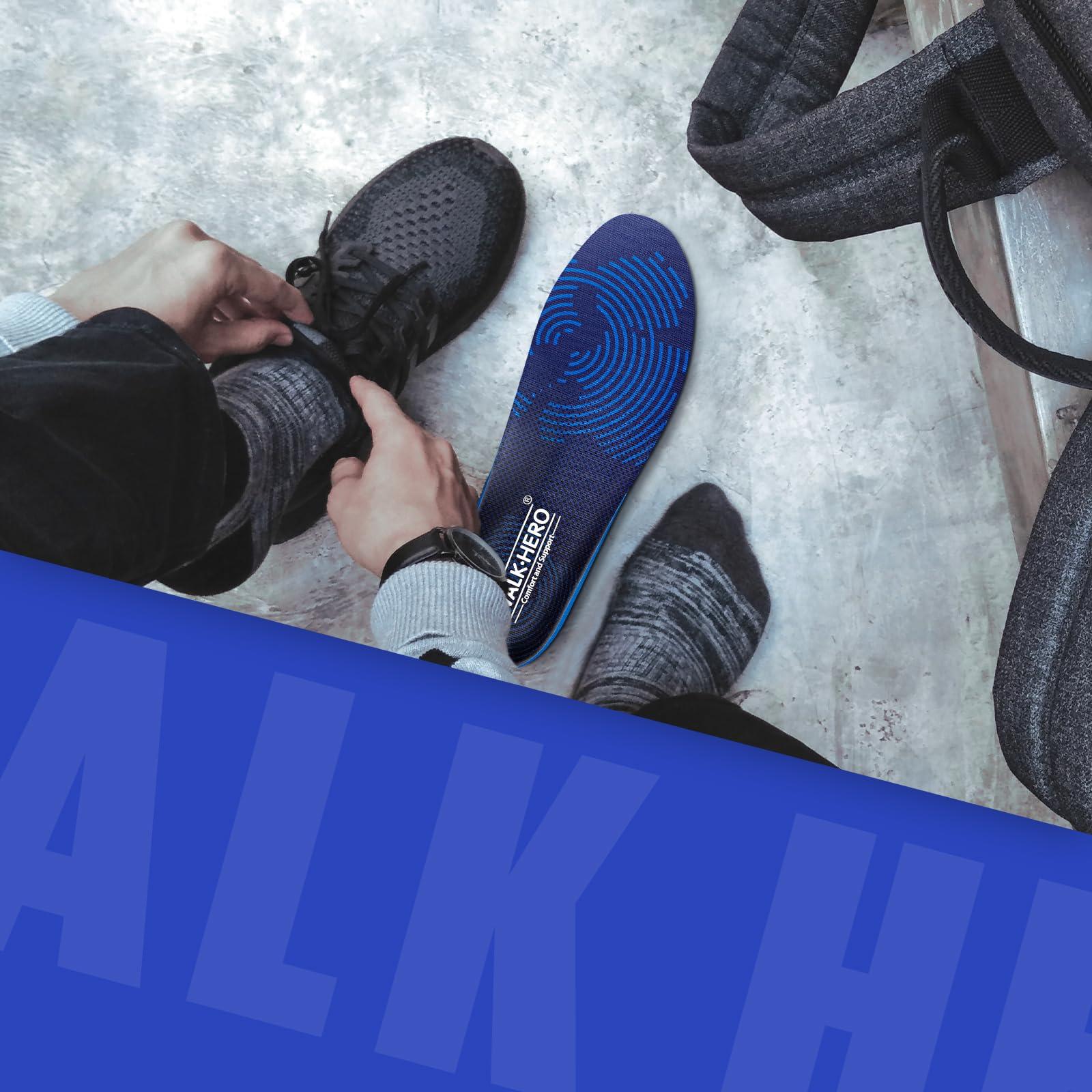 WALKHERO COMFORT AND SUPPORT WALKHERO Medium Arch Support Insoles - Cushioning Orthotic Insoles, Plantar Fasciitis Inserts for Men & Women to Relieve Foot Pain and Provide Shock Absorption (Blue) Mens 10-10 1/2