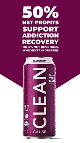 CLEAN CAUSE. CLEAN Cause Low Calorie Blackberry USDA Organic Sparkling Yerba Mate Tea (16oz cans, 12-Pack Case) Low Sugar, 160mg Caffeine, Healthy Alternative to Soda & Energy Drinks.