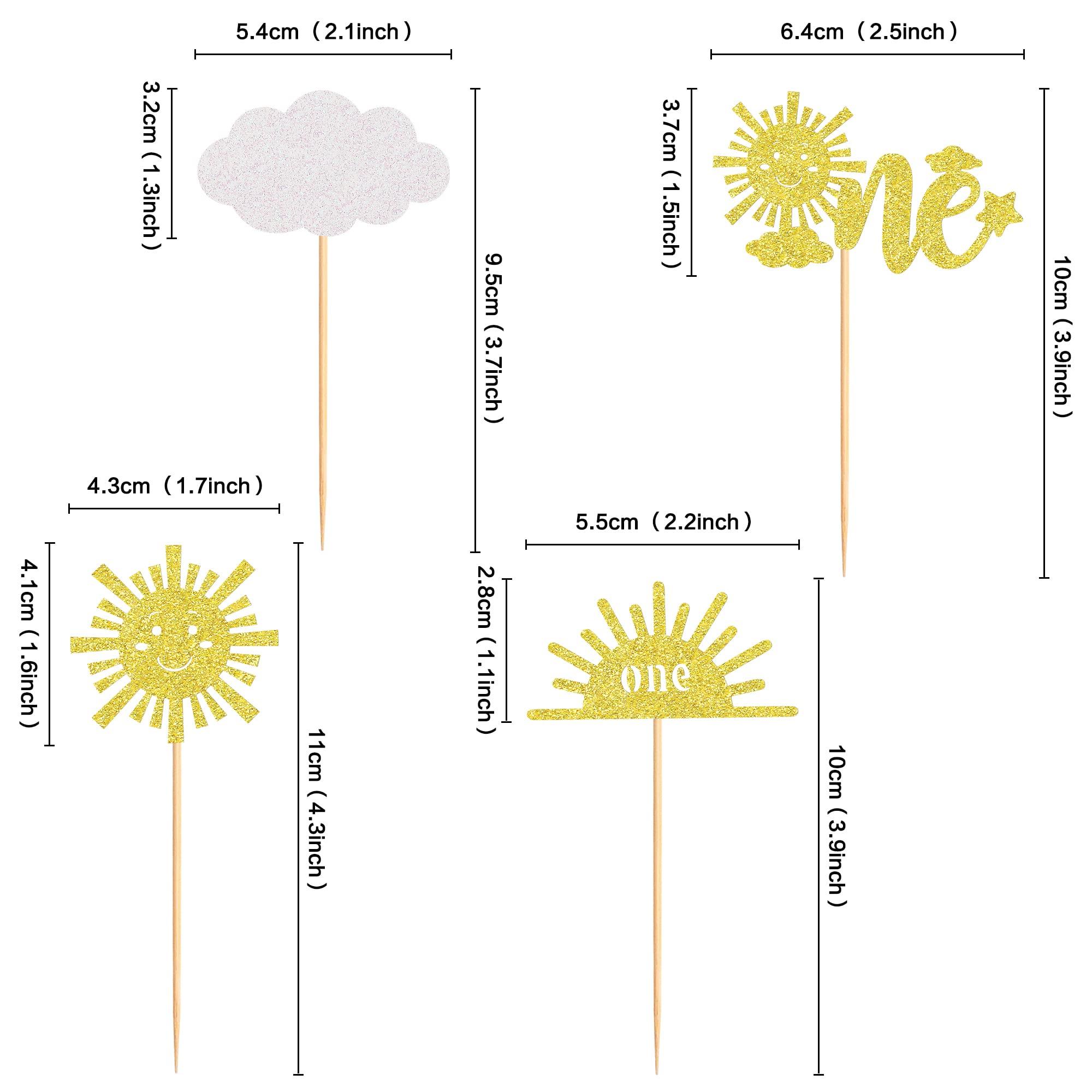 Cyodoos Cyodoos 24Pcs Sunshine One Cupcake Toppers Sun Simle Face Cloud You are My Sunshine First Birthday Cupcake Picks Baby Shower 1st Birthday Party Cake Decorations Supplies - Gold Glitter