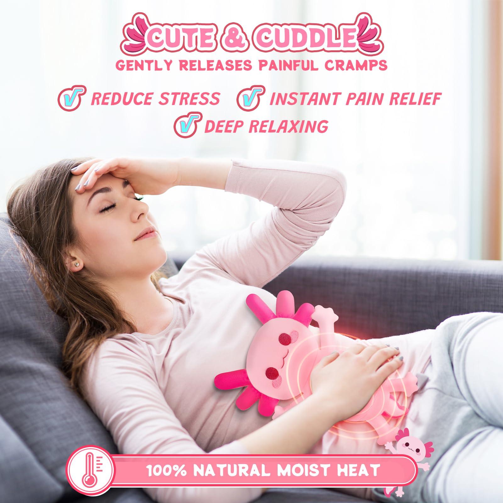 Auspicious beginning Microwave Heating Pads for Cramps & Period Pain Relief, 16\" x 11\" Cuddle Cute Axolotl Heating Pad for Menstruation,Back Pain, Period Cramps,Neck Shoulder, Moist Heat Pad Gifts for Women & Girls