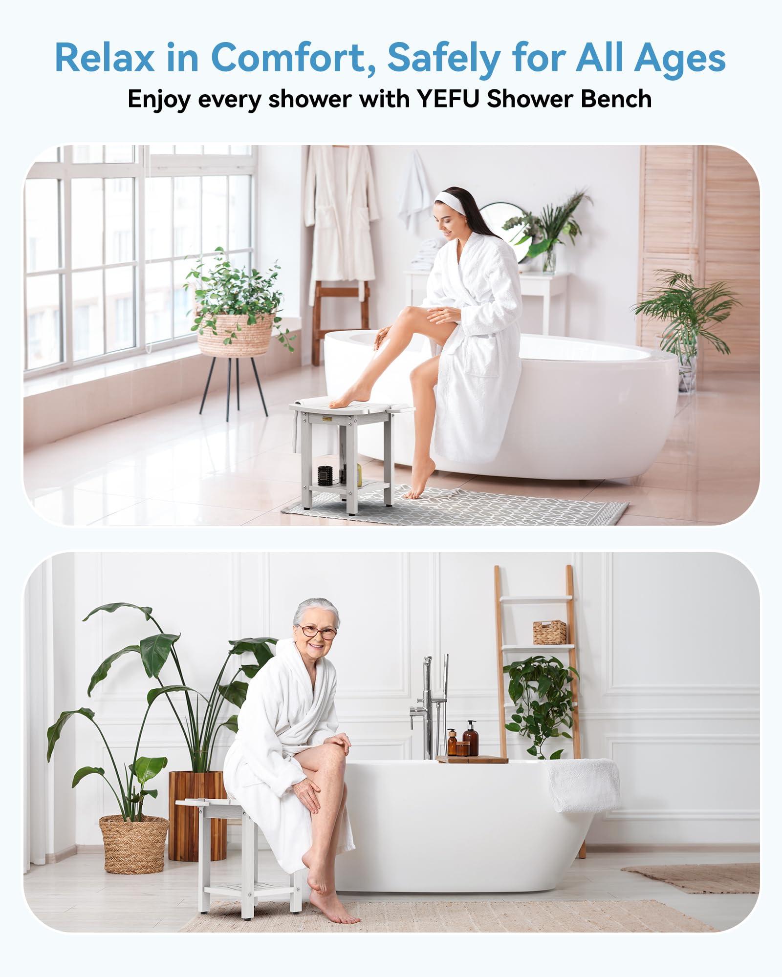 YEFU Elderly Shower Chair for Inside Shower: Shower Stool Waterproof Plastic White Small for Shaving Legs Bathtub Small Spaces - Shower Bench Seat for Adults Seniors Disabled