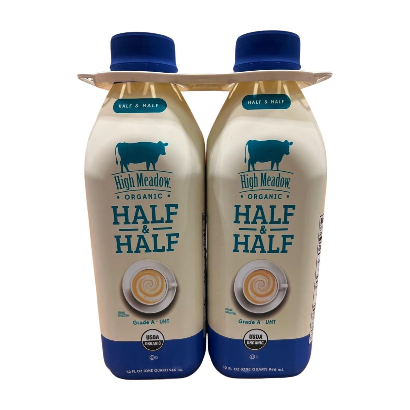 High Meadow Organic Grade A UHT Half and Half, 32 fl oz, Pack of 12
