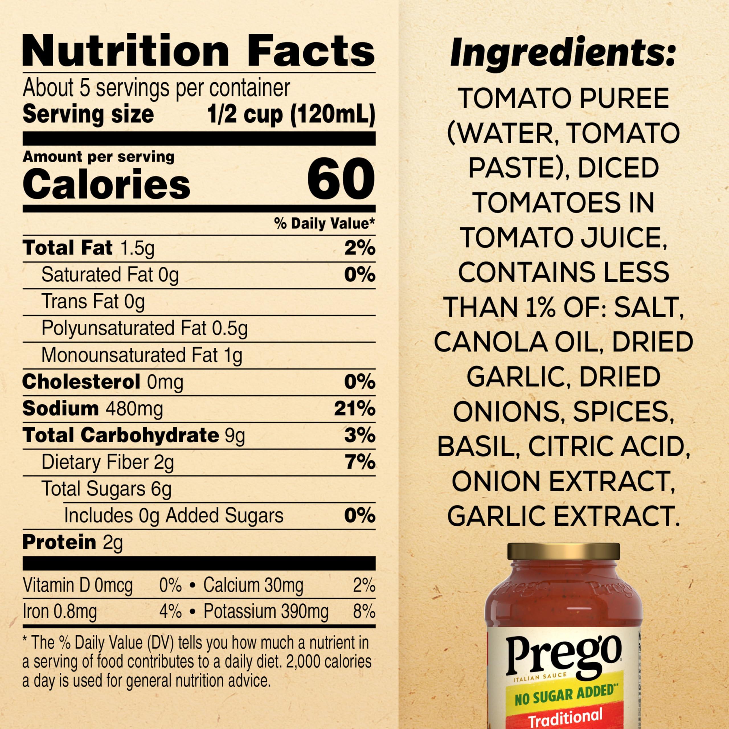 Prego Prego Traditional No Sugar Added Pasta Sauce, 23.5 Oz Jar
