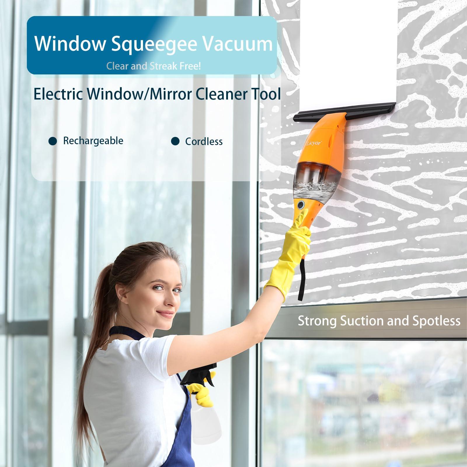 Licyor Rechargeable Window Vac, Window Vacuum Squeegee, Cordless Window Vacuum Cleaner Set, Electric Cleaning Tool for Windows, Tiles, Mirrors, Visual Water Tank