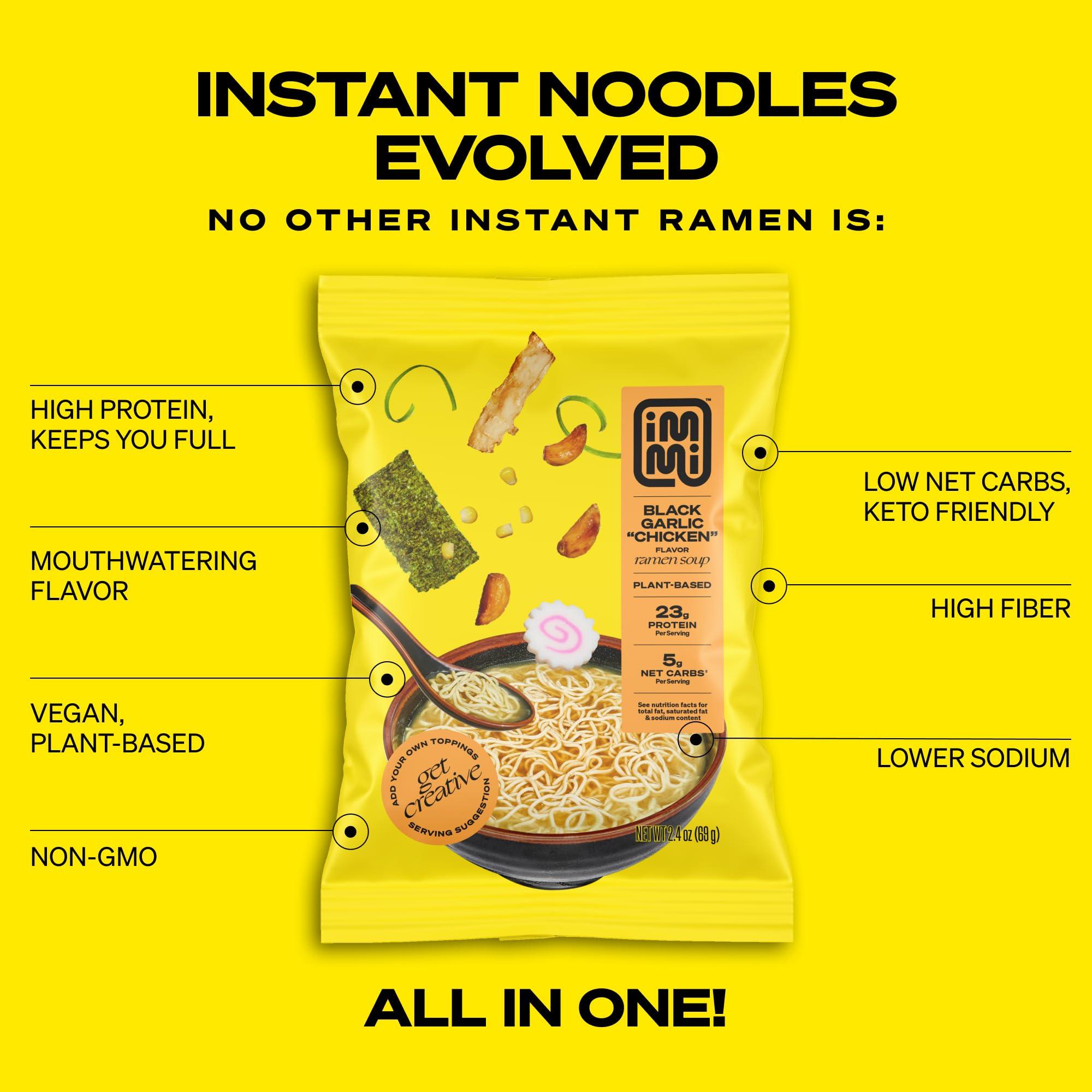 immi immi Spicy Red Miso Ramen, 100% Plant Based, Keto Friendly, Low Carb, High Protein, Packaged Noodle Meal Kit, Ready to Eat, 6 Pack