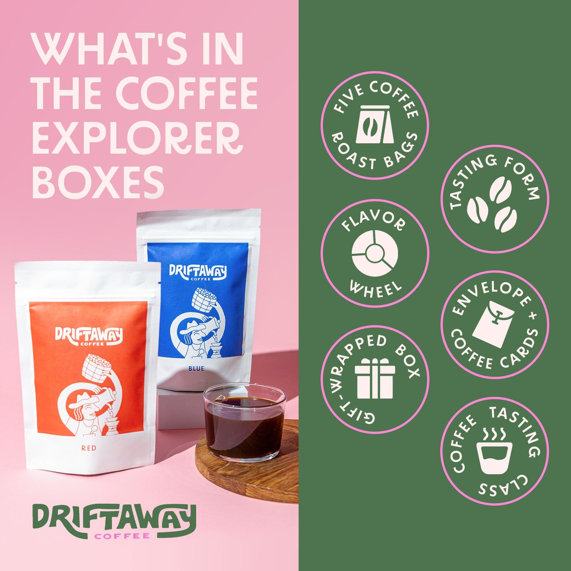 Driftaway Coffee Driftaway Coffee Explorer Box, 5 Pack Coffee Tasting Kit - Single-Origin Beans from Around the World - 5 Fresh Roasts - Sustainable Sourcing, Small-Scale Farmers - Gourmet Coffee Variety Gift Set (Whole Bean, 2 Ounce (Pack of 5))
