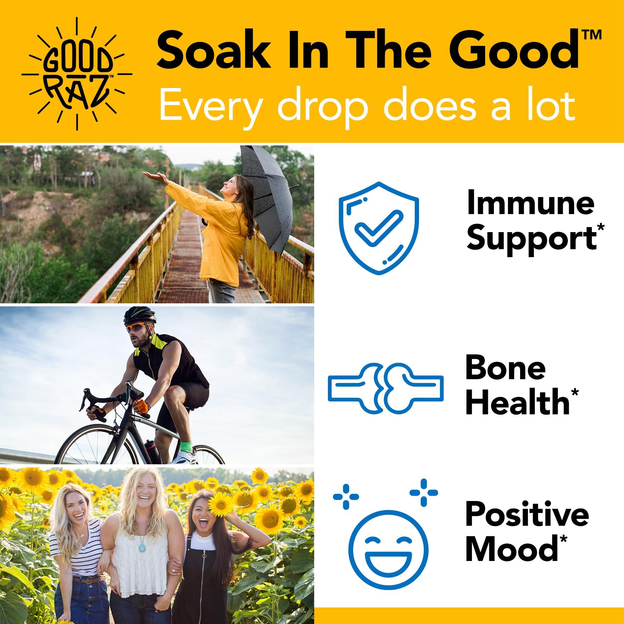 Good Raz Good Raz - Vitamin D Drops Adult - Water-Soluble Liquid D3 Drops - Potent Vitamin D Liquid Drops - No Stir, Non-GMO, Kosher - D3 Liquid to Add to Drink Or Food, Flavorless - 12-Month Supply (3)