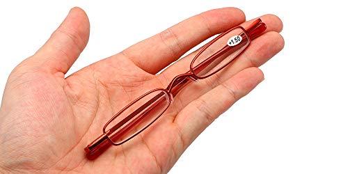 SOOLALA SOOLALA Compact Slim Reader Folding Reading Glasses w/Pen Clip Case, Red, 2.5