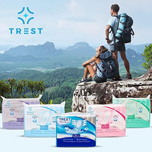 Trest TREST Elite Briefs for Men and Women, Overnight Diapers for Incontinence, Elite Absorbency, Comfortable, Odor Neutralizing and Secure Fit with 2 Wide Tabs - Green, Medium (Pack of 10)