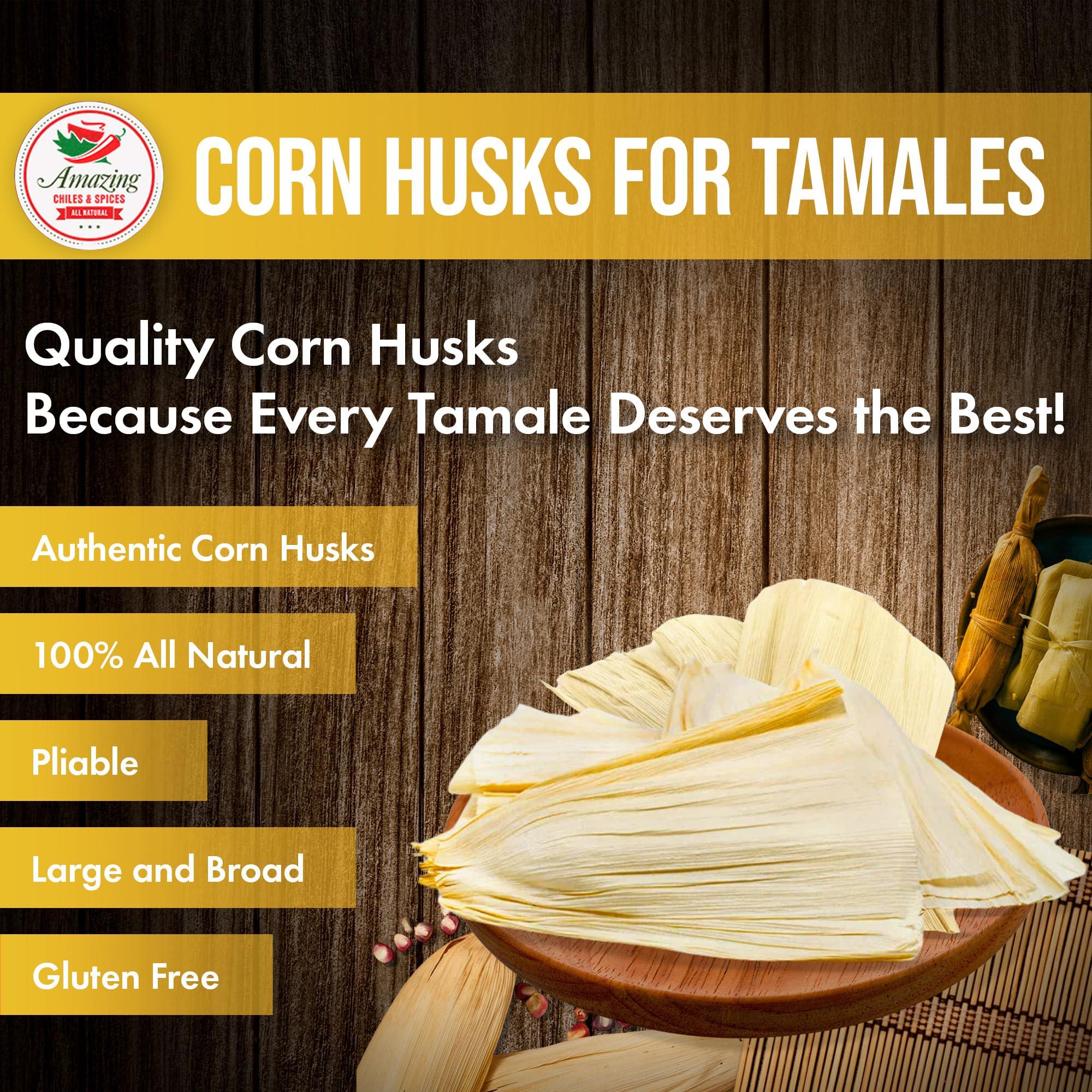 Amazing Chiles & Spices Corn Husks For Tamales 1 LB (16oz) - Natural and Premium Dried Corn Husk Tamale Wrappers | Perfect Hojas Para Tamal for Authentic, Flavorful Tamales | By Amazing Chiles and Spices