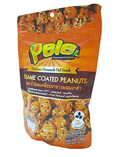 Pele Pele, 4 Packs of Sesame Coated Peanuts, Deliicious Homemade Nut Snack from Pele brand, Selected Quality from natural ingredients. (No trans fat, No cholesterol) (130 g/ pack).