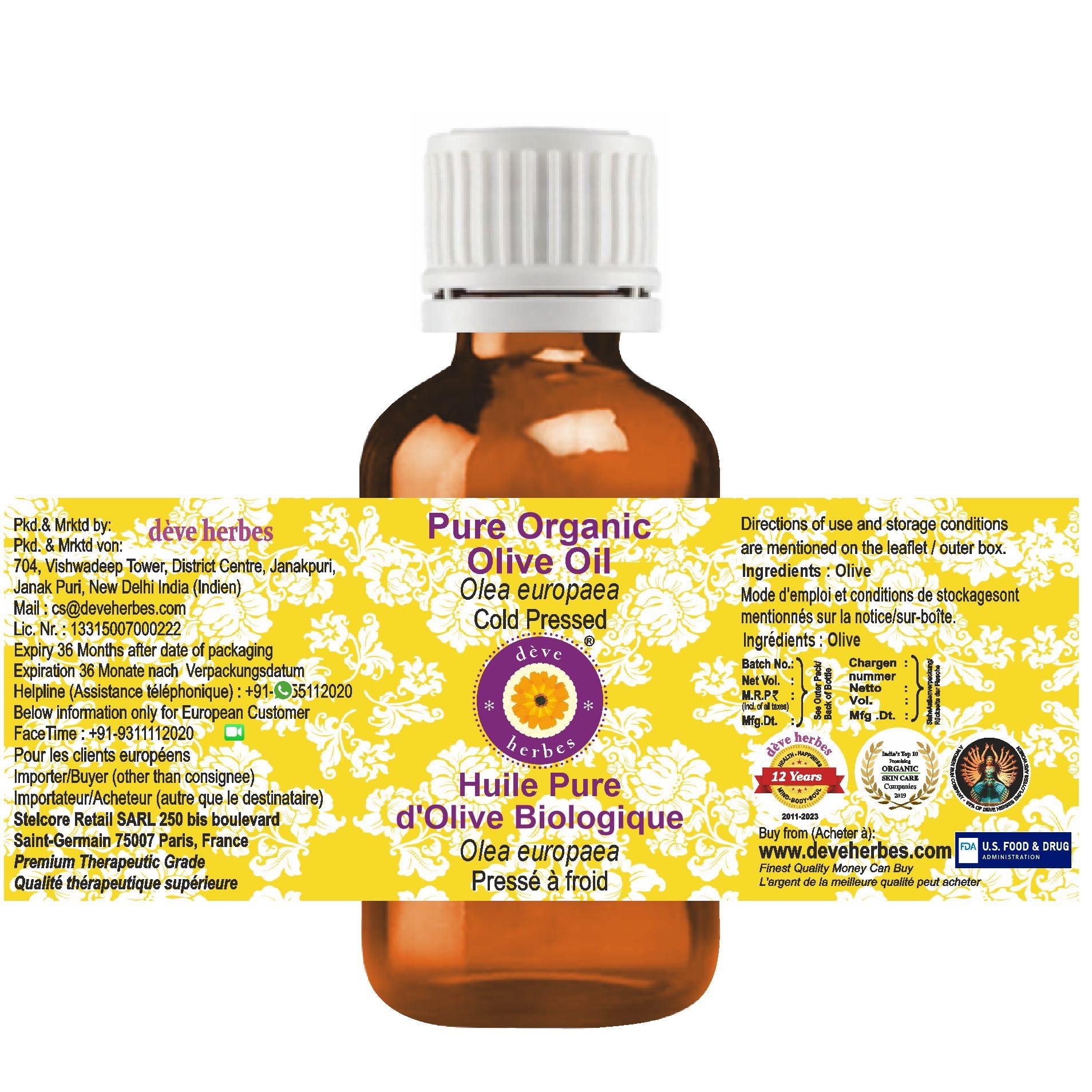 Deve Herbes Deve Herbes Pure Organic Olive Oil (Olea europaea) Cold Pressed 100ml (3.38 oz)