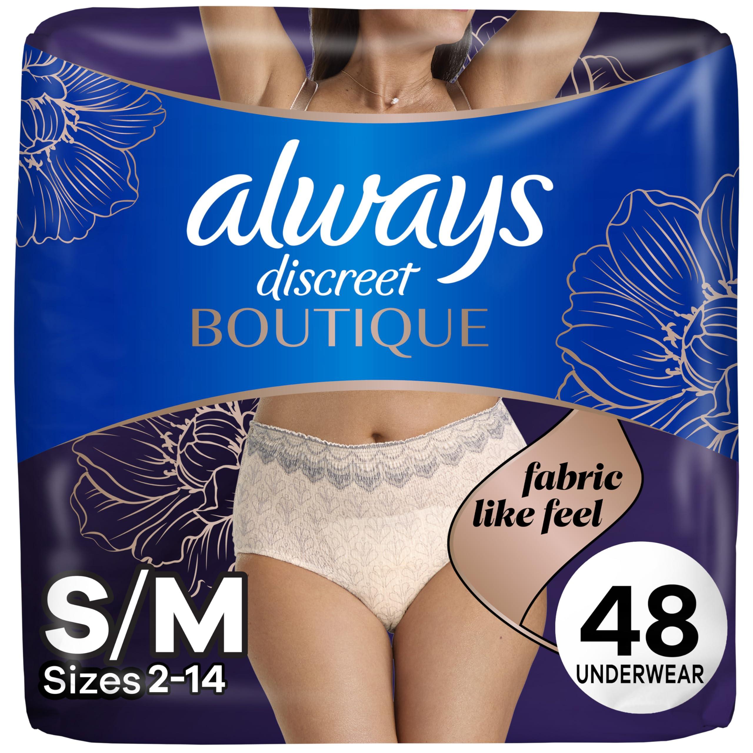 Always Discreet Always Discreet Boutique Incontinence and Postpartum Underwear for Women, Maximum Protection, S/M, Rosy, 48 Count