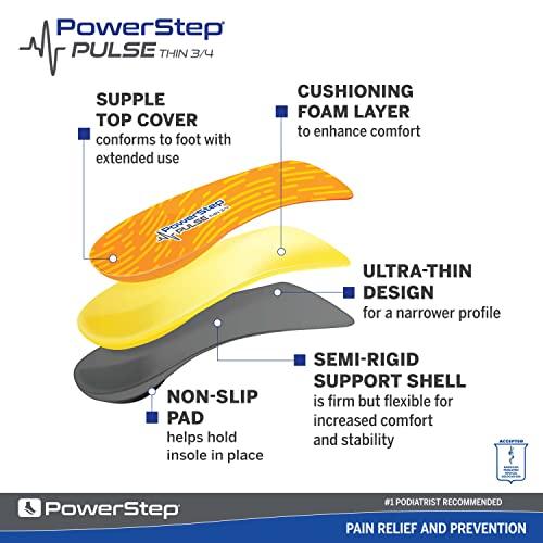 Powerstep Powerstep Pulse 3/4 Orthotics - Arch Support Inserts + Pain Relief for Cleats & Tight Running Shoes - Insoles for Plantar Fasciitis, Mild Pronation, and Shin Splints (M 12-13.5)