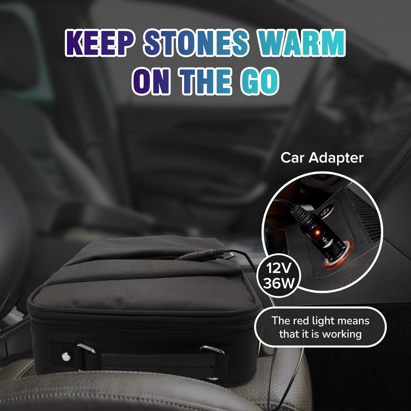 Goodtar Goodtar Hot Bamboo Massage Kit - Portable Massage Stone Warmer Bamboo Massage and Rocks w/Digital Temp Controller, Car Adapter (Duble-Sided Heating Black)