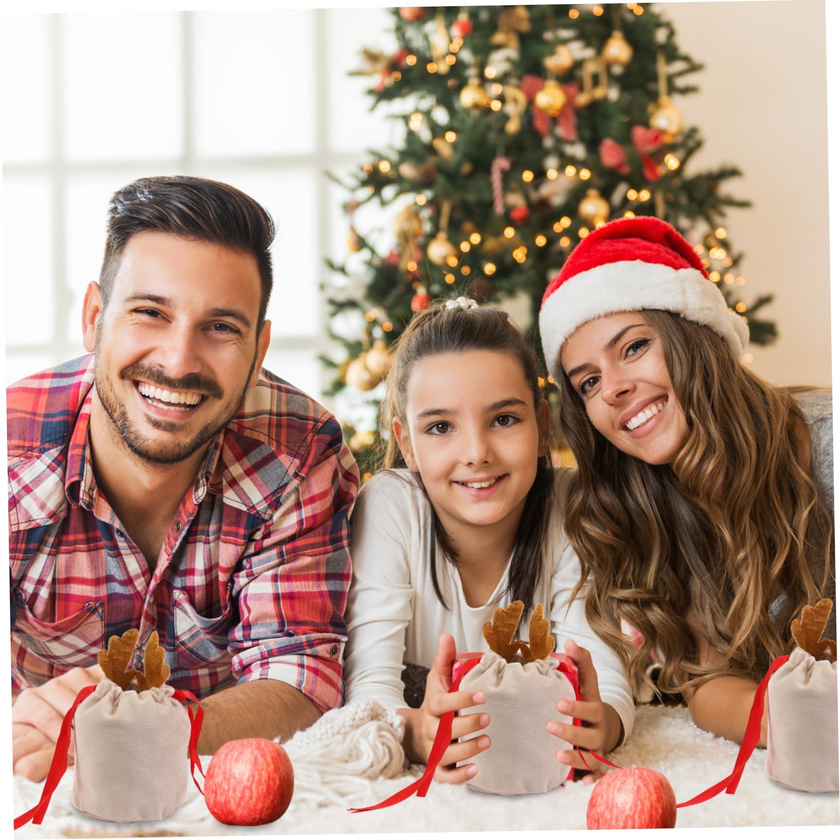 KUYYFDS KUYYFDS Christmas Gift Bags Multipack Xmas Drawstring Gift Bags 10PCS Cute Antlers Velvet Christmas Candy Wrapping Bags Small Christmas Treat Bags for New Year Presents Holiday Party Favors