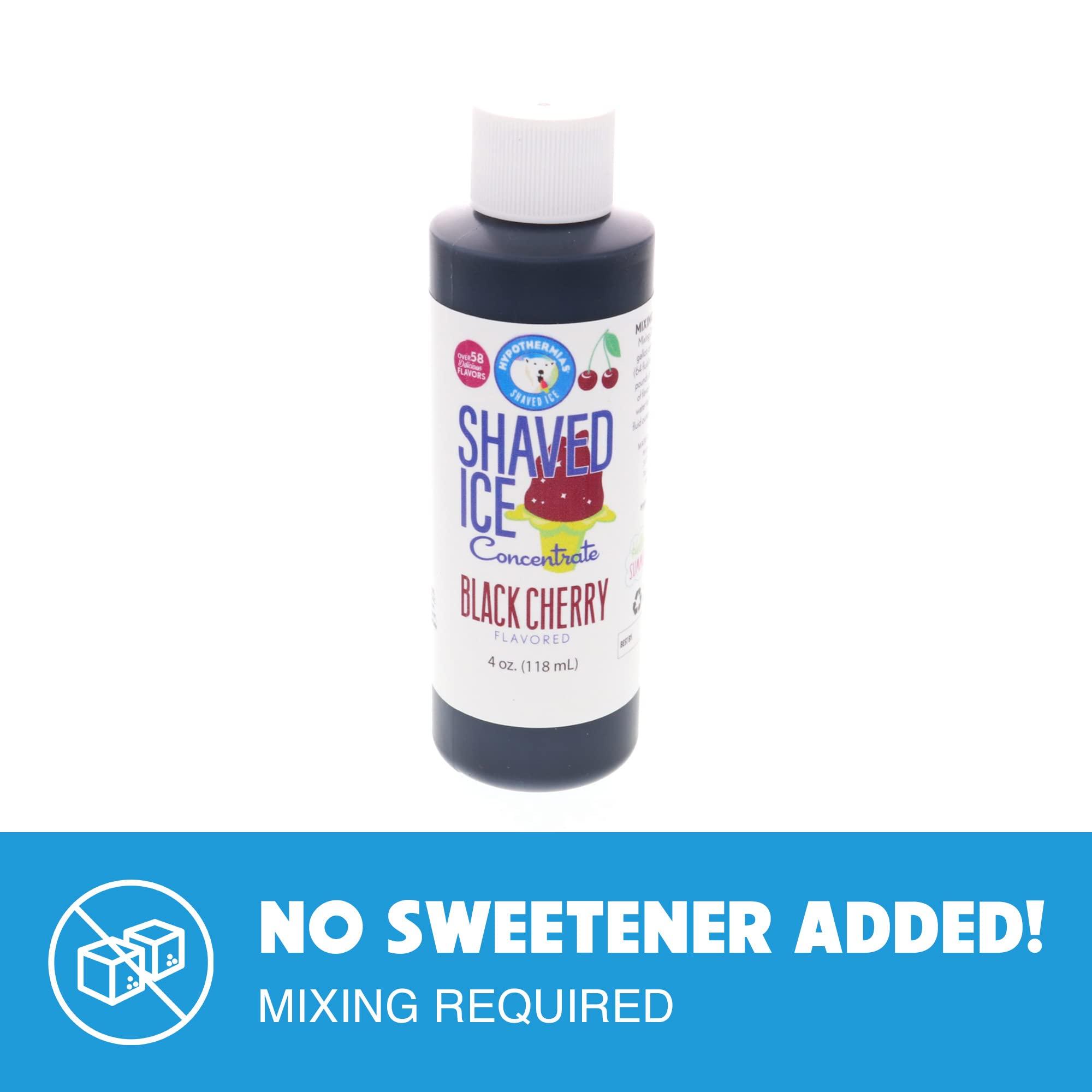 Hypothermias Hypothermias Shaved Ice and Snow Cone Syrup Unsweetened Flavor Concentrate - 4 Fl. Oz - Makes 1 Gallon of Ready to Use Syrup - Black Cherry - Must Add Filtered Water and Sweetener