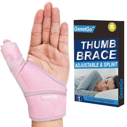 GenetGo Trigger Thumb Splint - Thumb Spica Support Brace Stabilizer for Pain, Sprains, Arthritis, Tendonitis (Right Hand or Left Hand) (Pink)