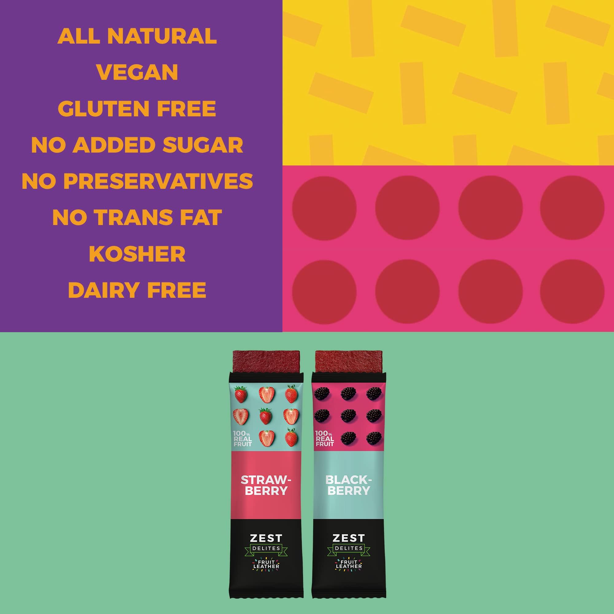 ZEST Delites Dried Fruit Bars by Zest Delites, Fruit Leather, Fruit Strips, Healthy Snacks Pack for Adults, Fruit Snacks, Lavashak, Apple-Based, Blackberry, Strawberry, 0.88 oz x 10