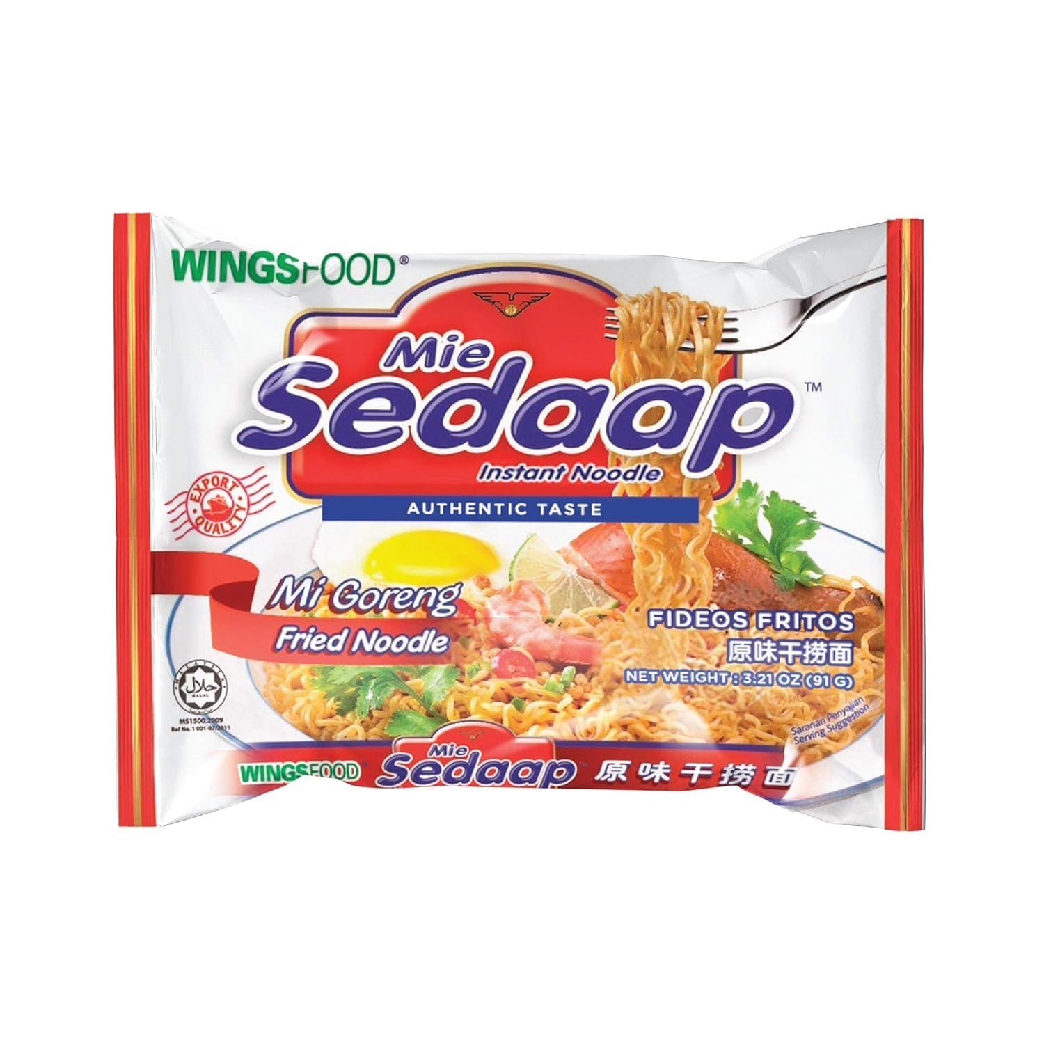 Wingsfood Sedaap Mi Sedaap - Authentic Indonesian Instant Noodles, Halal Certified, Perfect for Quick and Flavorful Meals | 3 OZ (Pack of 5, Mie Goreng (Fried Noodle Flavor))