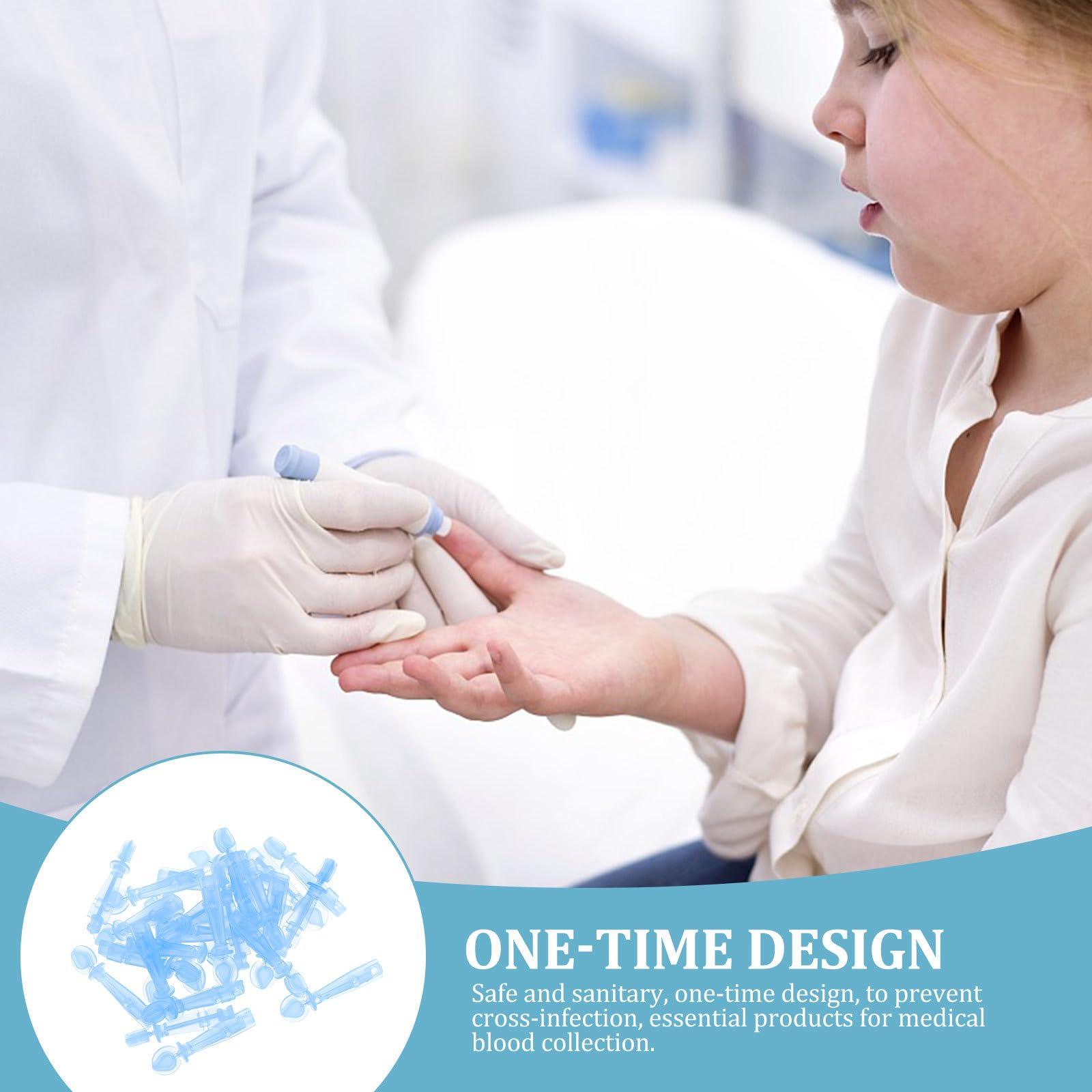 Healifty Lancets for Blood Testing, 200pcs Safety Lancets 30G Lancet Pen Tip Needle Bloodletting Pens Blood Sample Lancets for Blood Glucose Testing, Sky- Blue