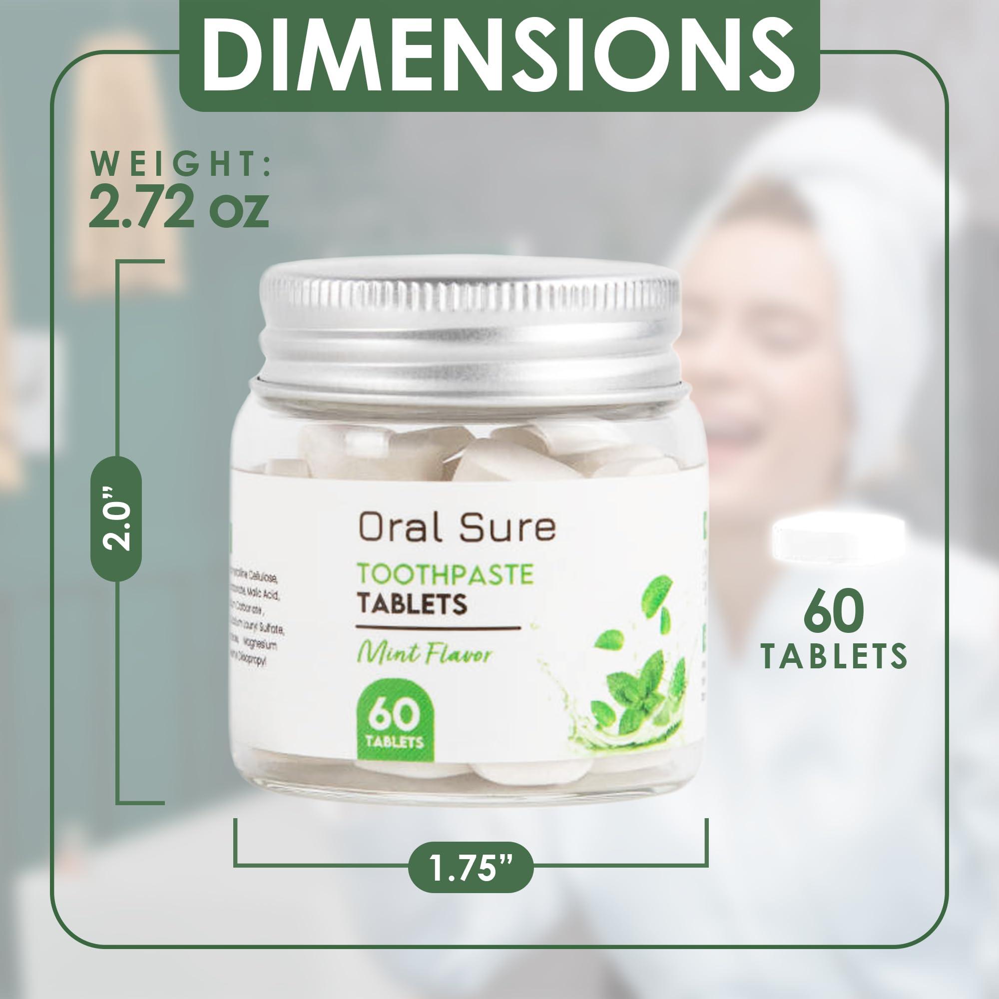 Oral Sure Oral Sure Toothpaste Tablets - Mint Flavor, Anti-Plaque, Anti-Cavity, Prevents Tooth Decay, Anti-Gingivitis, Oral Cleaner, Travel-Friendly, Fluoride-Free