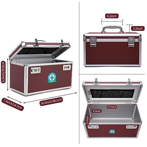 HEWEI WORKS HEWEI WORKS Locking Box with Portable Storage Case, 14.2\'\'x 7.2\'\'x 8.2\'\'Childproof Medication Lock Organizer, Lockbox for Documents, Medicine & Valuables (Brown/Large