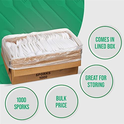Elegant Disposables 1,000 Plastic Disposable Sporks Bulk White Medium Weight Disposable Silverware Plastic Cutlery Spork