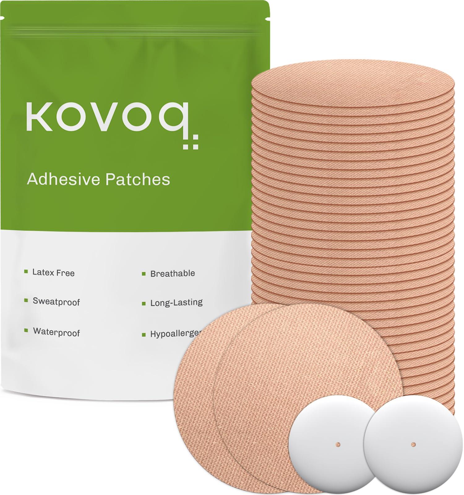 Kovoq Kovoq - Libre 2 Sensor Covers - 40-Pack Waterproof Adhesive Patches for Freestyle Libre 2 Sensor, 2 Hard Covers for Reliable Protection Against Bumps and Scratches, Breathable and Hypoallergenic (TAN)