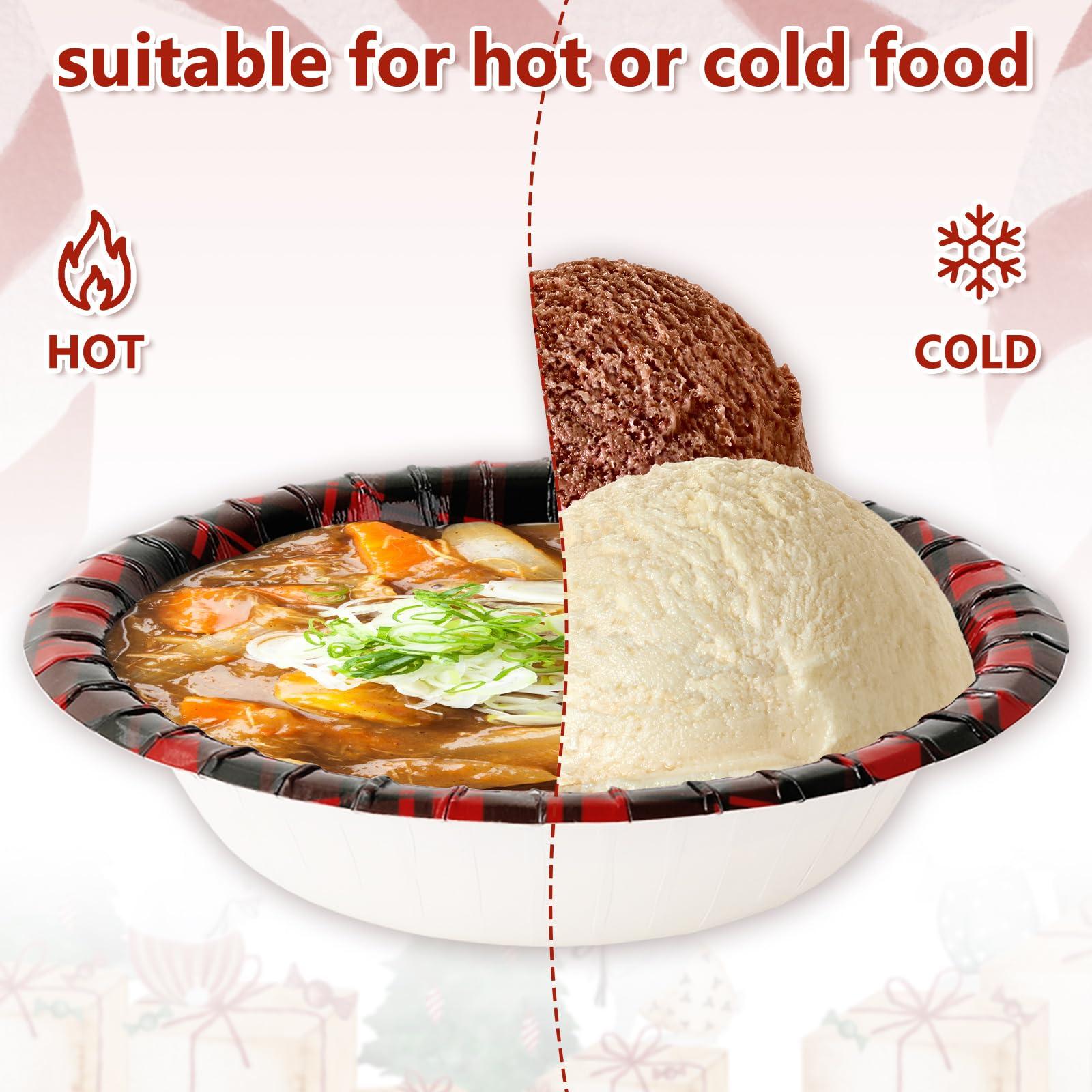 Whaline Whaline 100Pcs Christmas Paper Bowls Red Black Plaid Xmas Tree Truck Disposable Serving Bowls Winter Christmas Ice Cream Bowl for Hot Cold Food Party Supplies